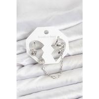 Pirinç Gümüş Renk Yılan Model Zincir Bağlantılı Ear Cuff Küpe Seti