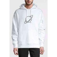 Satürn Logo Baskılı Beyaz Erkek Kapşonlu Sweatshirt
