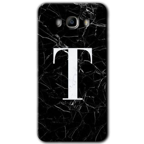 Potkal Hediye Fabrikası Samsung Galaxy J7 2016 HD Baskılı Kılıf + 9D Tam Ekran Koruyucu - Siyah Mermer Desenli T Harf