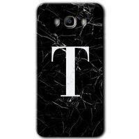 Potkal Hediye Fabrikası Samsung Galaxy J7 2016 HD Baskılı Kılıf + 9D Tam Ekran Koruyucu - Siyah Mermer Desenli T Harf