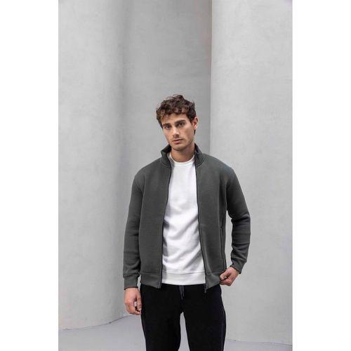 Marcel Regular Fit Fermuarlı Kıstırma Cepli Üç İp Şardonlu Erkek Sweatshirt - Avcı Yeşili