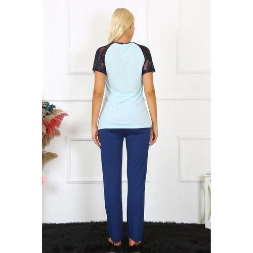 Kadın Kolu Dantelli Penye Pijama Takım Su Yeşili