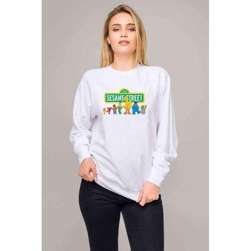 Susam Sokağı Baskılı Beyaz Kadın Sweatshirt