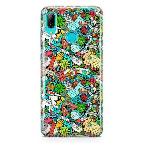 Huawei P Smart 2019 Kılıf Covid-19 Doodle Arka Kapak Koruma Desenli Full Koruyucu
