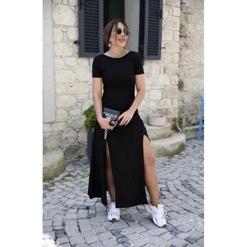 Kadın Kısa Kollu Sırt Dekolteli Yırtmaç Detaylı Viskon Elbise