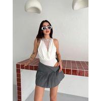 Dantel Detaylı Derin Dekolte Body Şık Kolsuz Yazlık Bodysuit - Beyaz