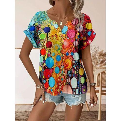 Kadın Kısa Kollu V Yakalı Desenli Süprem Bluz