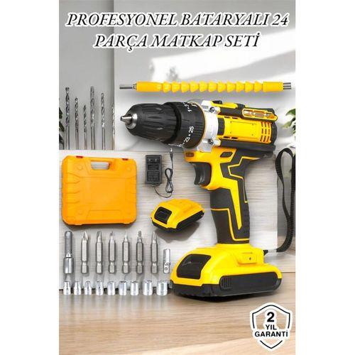 24 Parça Çift Bataryalı  Matkap Seti 24w Motor Ve Otomatik Mil Kilitli Tasarım