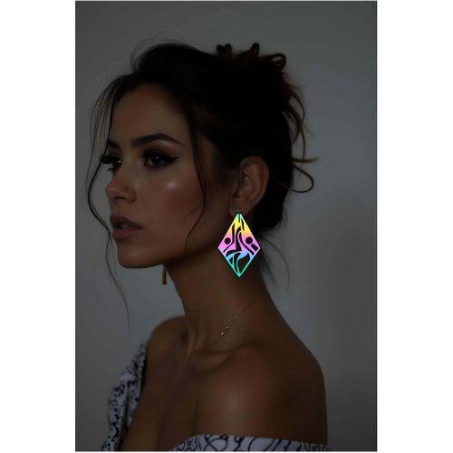 Rainbow Reflektörlü Geometrik Küpe, Tarz Lazer Kesim Küpe - APBJ009