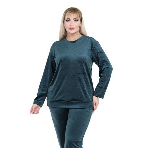 Melsay Butik Parlak Kadife Zümrüt Yeşil Yarım Garni Taşlı Kadın Eşofman Takımı