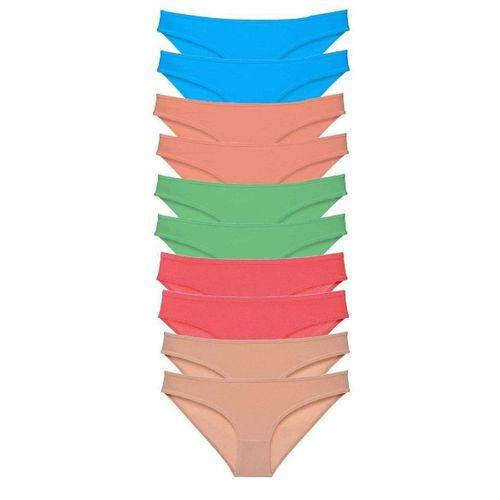 10 Adet Süper Eko Set Likralı Kadın Slip Ten Pudra Yeşil Fuşya Mavi