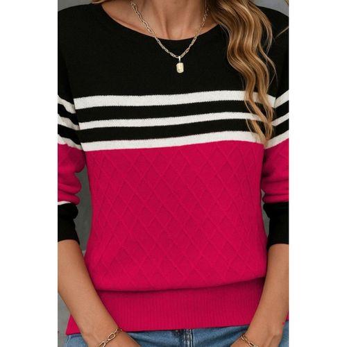 Kadın Uzun Kollu Bisiklet Yaka çok Renkli Triko Bluz