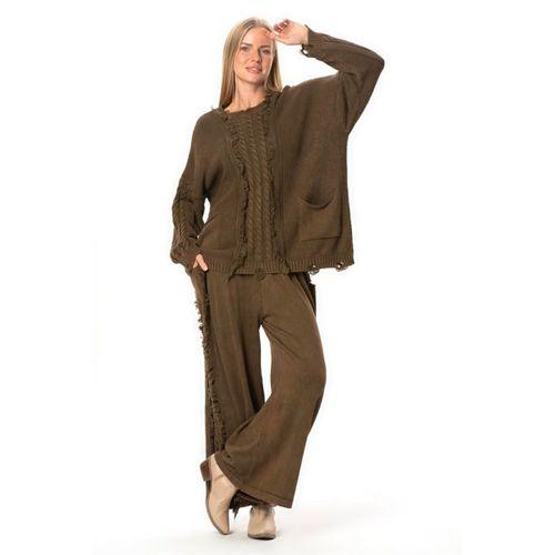 Beli Lastikli Aylin Sonbahar ve Kışlık Uzun Cepli Triko Pantolon Kahve Khv