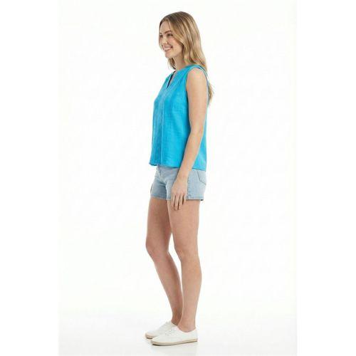 Kolsuz Ceylan Şile Bezi Yazlık Dantelli Kısa Bluz Turkuaz Trkz