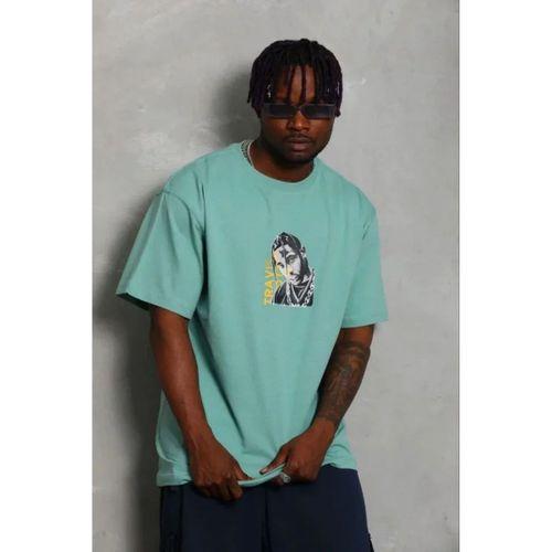 Erkek Baskılı T-Shirt Kısa Kol Bisiklet Yaka Regular Fit Rahat Kalıp Günlük Tişört - Mint Yeşili