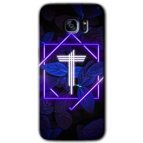 Potkal Hediye Fabrikası Samsung Galaxy S7 Edge Kılıf HD Desen Baskılı Arka Kapak - Dark Neon Yaprak T Harfi