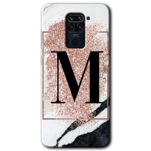 MRCİLETİSİM Xiaomi Redmi Note 9 Kılıf Kapak - Pembe Mermer Desenli M Harfi +Hayalet Ekran Yandan Gözükmez