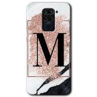 MRCİLETİSİM Xiaomi Redmi Note 9 Kılıf Kapak - Pembe Mermer Desenli M Harfi +Hayalet Ekran Yandan Gözükmez