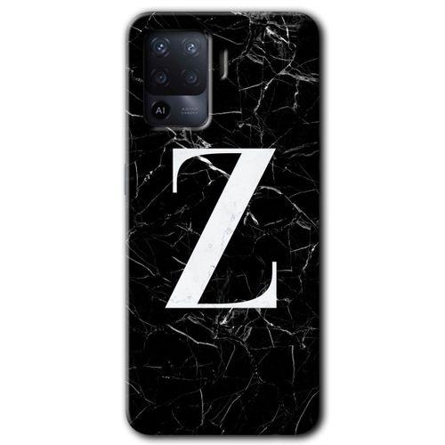 MRCİLETİSİM Oppo Reno 5 Lite Kılıf Kapak - Siyah Mermer Desenli Z Harfi +Hayalet Ekran Yandan Gözükmez
