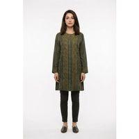 Uzun Katlanabilir Kol İnka Düğmeli Yazlık Otantik Nakışlı Poplin Tunik Haki Hk