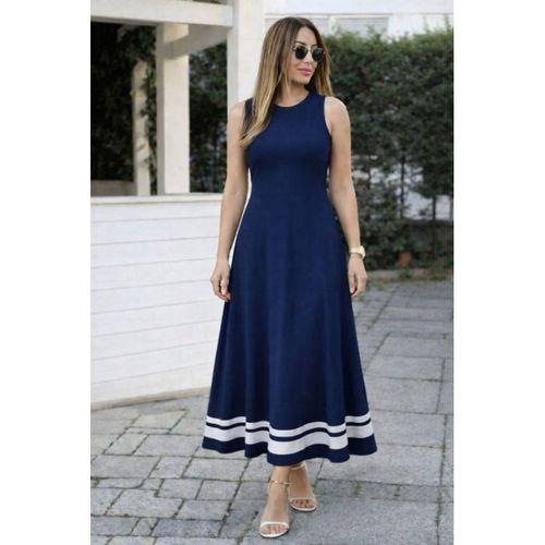 Kadın Askılı Yuvarlak Yakalı Etek Ucu şerit Detaylı Uzun Viskon Elbise