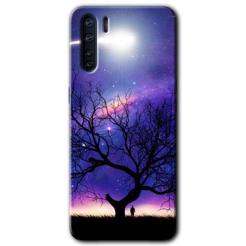 Oppo A91 Kılıf HD Desen Baskılı Arka Kapak - Uzay Silüet + Kırılmaz Cam