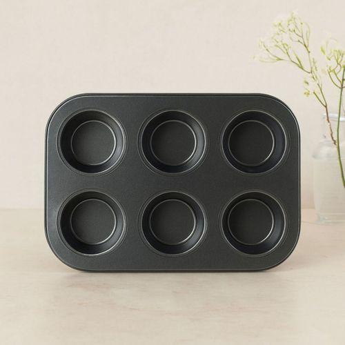 6 Gözlü Siyah Metal Muffin Kalıbı