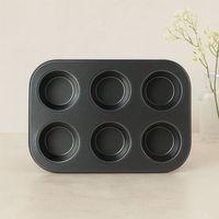 6 Gözlü Siyah Metal Muffin Kalıbı