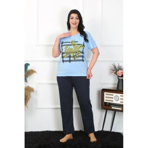 Kadın Büyük Beden Mavi Pijama Takımı