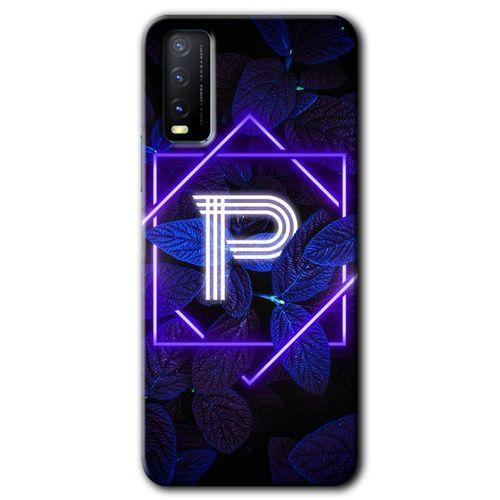 Vivo Y20 Kılıf HD Desen Baskılı Arka Kapak - Dark Neon Yaprak P Harfi + Kırılmaz Cam
