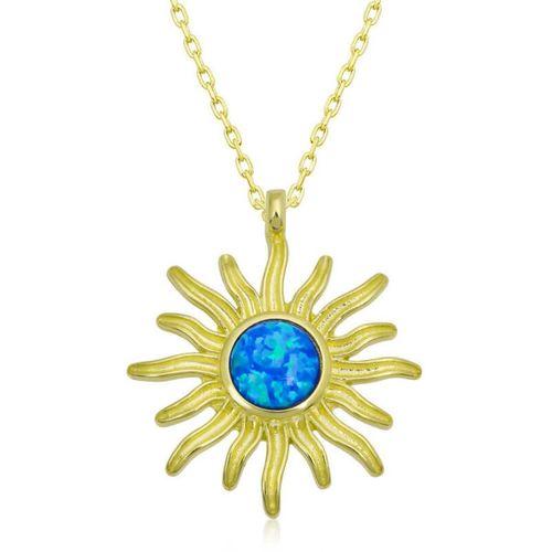​Lucky Life 925 Ayar Gumuss  Gold Mavi Opal Taşlı Güneş Lucky Life Lucky Life Kadın Kolye