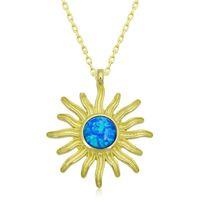 ​Lucky Life 925 Ayar Gumuss  Gold Mavi Opal Taşlı Güneş Lucky Life Lucky Life Kadın Kolye