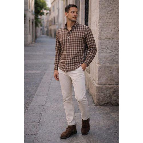 Jacob Kareli %100 Pamuklu Relaxed Fit Casual Giyim Ekose Erkek Gömlek - Kahve
