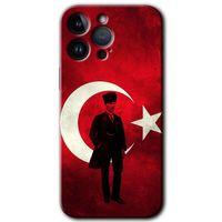 Potkal Hediye Fabrikası iPhone 14 Pro Max Kılıf HD Desen Baskılı Arka Kapak - Temperli Cam - Atatürk Bayrak