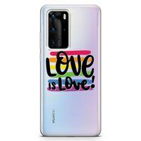 Huawei P40 Pro Kılıf Love is Love Çizgili Lgbt Arka Kapak Koruma Desenli Full Koruyucu