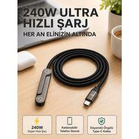 Örgülü 240w Type-c Katlanabilir Telefon Standlı Şarj Kablosu
