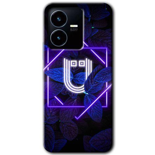Vivo Y35s Kılıf HD Desen Baskılı Arka Kapak - Dark Neon Yaprak Ü Harfi