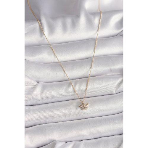 Pirinç Gold Renk Zirkon Taşlı Kelebek Model Kadın Kolye