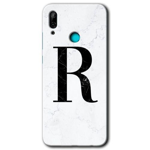 MRCİLETİSİM Huawei P smart 2019 Kılıf Baskılı Kapak - Beyaz Mermer Desenli R Harfi +Tam Kaplayan Mat Seramik
