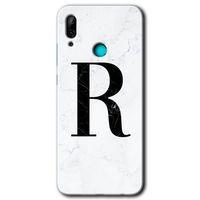 MRCİLETİSİM Huawei P smart 2019 Kılıf Baskılı Kapak - Beyaz Mermer Desenli R Harfi +Tam Kaplayan Mat Seramik