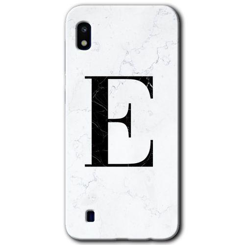 MRCİLETİSİM MRCİLETİSİM Samsung Galaxy A10 Kılıf HD Desen Baskılı Arka Kapak + Temperli Cam - Beyaz Mermer Desenli E Harfi