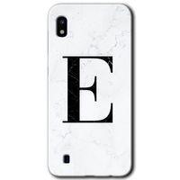 MRCİLETİSİM MRCİLETİSİM Samsung Galaxy A10 Kılıf HD Desen Baskılı Arka Kapak + Temperli Cam - Beyaz Mermer Desenli E Harfi