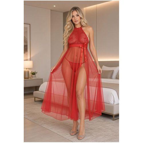 Kırmızı Dantelli Tül Gecelik - M057