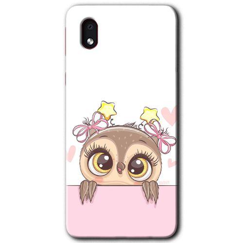 MRCİLETİSİM Samsung Galaxy A01 Core Kılıf Baskılı Kapak - Sevimli Baykuş + 5D Tam Kaplayan Cam