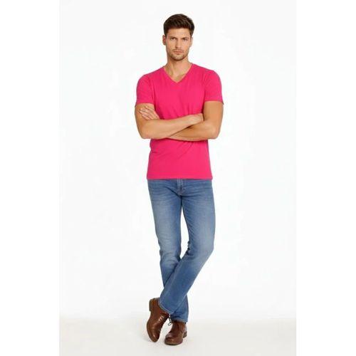 Erkek T-Shirt V Yaka Slim Fit Dar Kesim Likralı Tişört Günlük Basic Body - Pembe