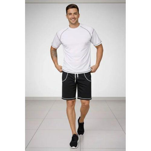 Erkek Spor Tişört Şort Takım Kontrast Dikiş Detaylı Ovarsize Rahat Kalıp - Beyaz