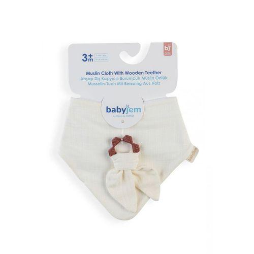 BabyJem BabyJem Silikon Diş Kaşıyıcılı Müslin Önlük 736 Ekru