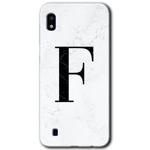 Galaxy A10 Kılıf HD Desen Baskılı Arka Kapak - Beyaz Mermer Desenli F Harfi