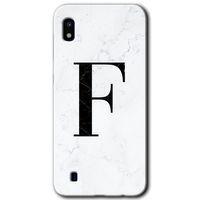 Galaxy A10 Kılıf HD Desen Baskılı Arka Kapak - Beyaz Mermer Desenli F Harfi