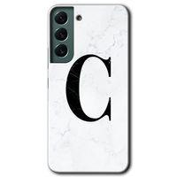MRCİLETİSİM Samsung Galaxy S22 Plus Kılıf HD Desen Baskılı Arka Kapak + Temperli Cam - Beyaz Mermer Desenli C Harfi